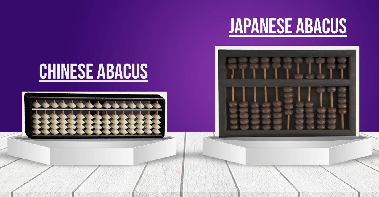 Chinese and Japanese abacus placed in a hexagonal base